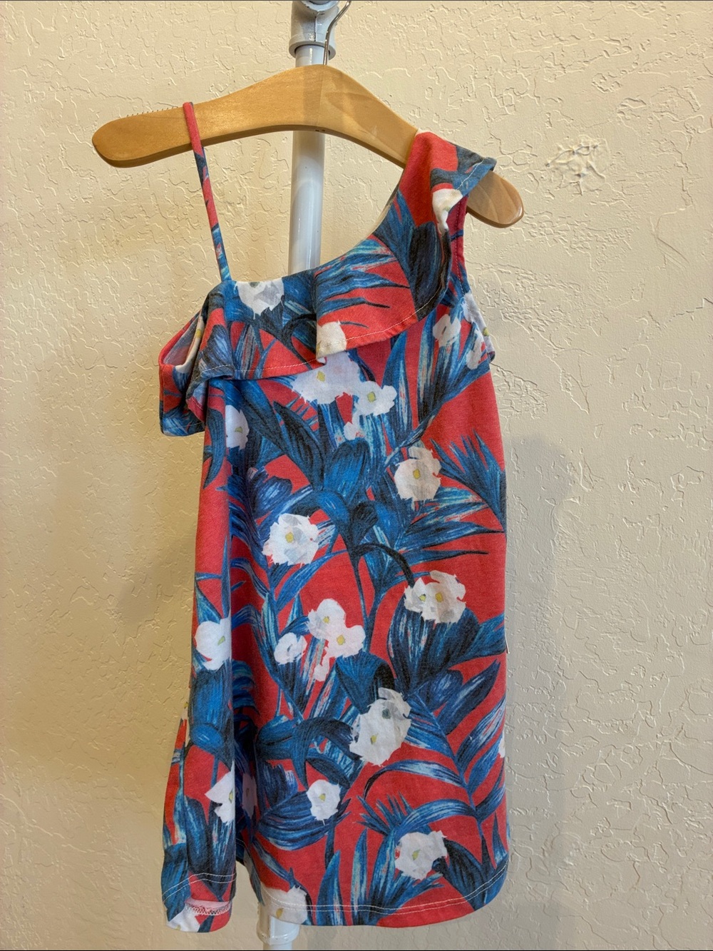 Sol Angeles Girls Red Tropical Floral One-Shoulder Casual Dress